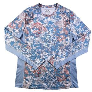 HUK Fishing Shirt Women's Medium Blue Camo Long Sleeve UPF Sun Protection
